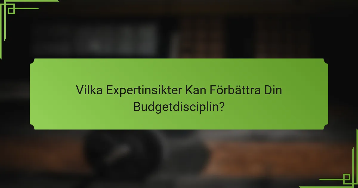 Vilka Expertinsikter Kan Förbättra Din Budgetdisciplin?