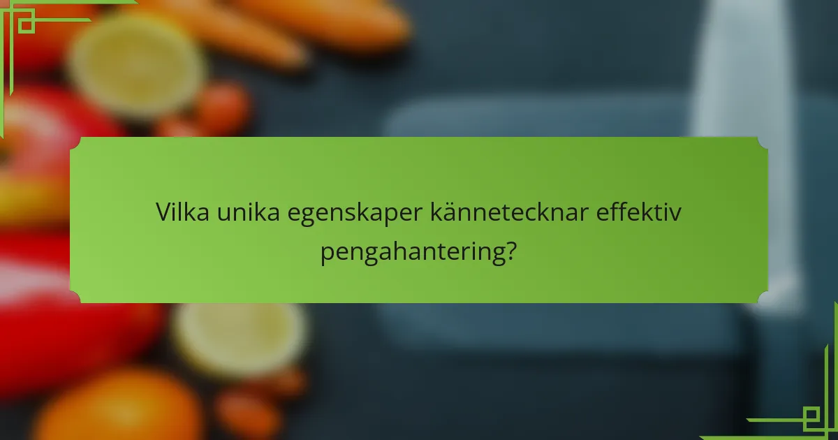 Vilka unika egenskaper kännetecknar effektiv pengahantering?